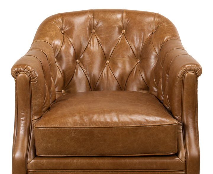 American Home Furniture | Sarreid - Coolidge Leather Swivel Chair - Cuba Brn 