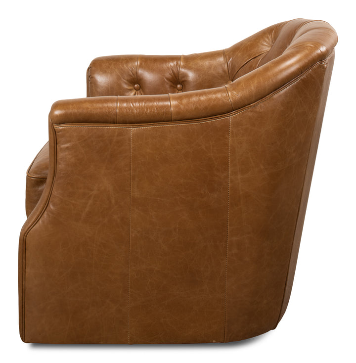 American Home Furniture | Sarreid - Coolidge Leather Swivel Chair - Cuba Brn 