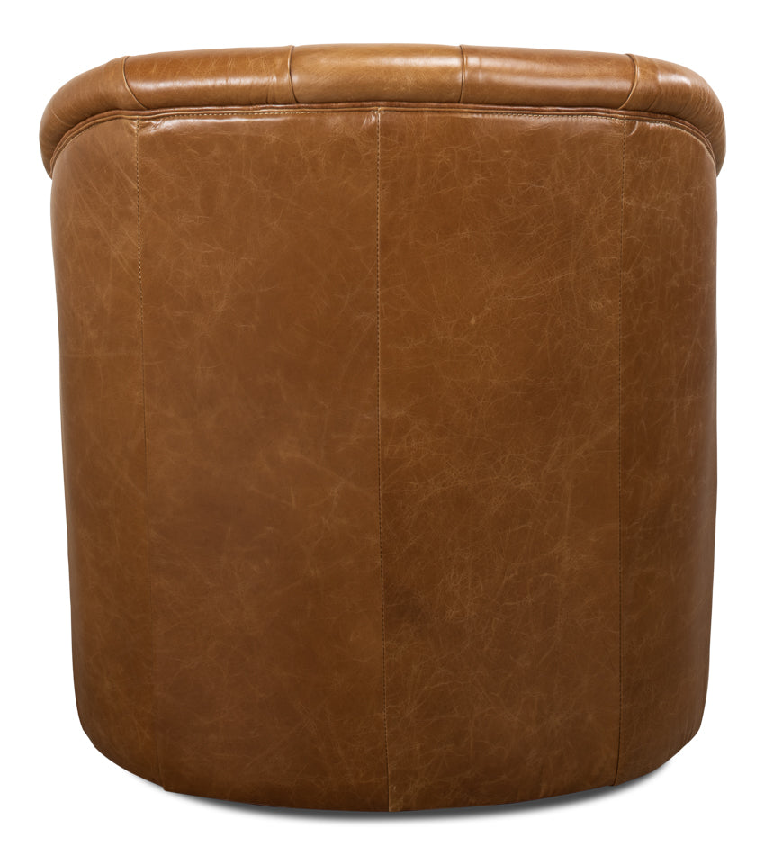 American Home Furniture | Sarreid - Coolidge Leather Swivel Chair - Cuba Brn 