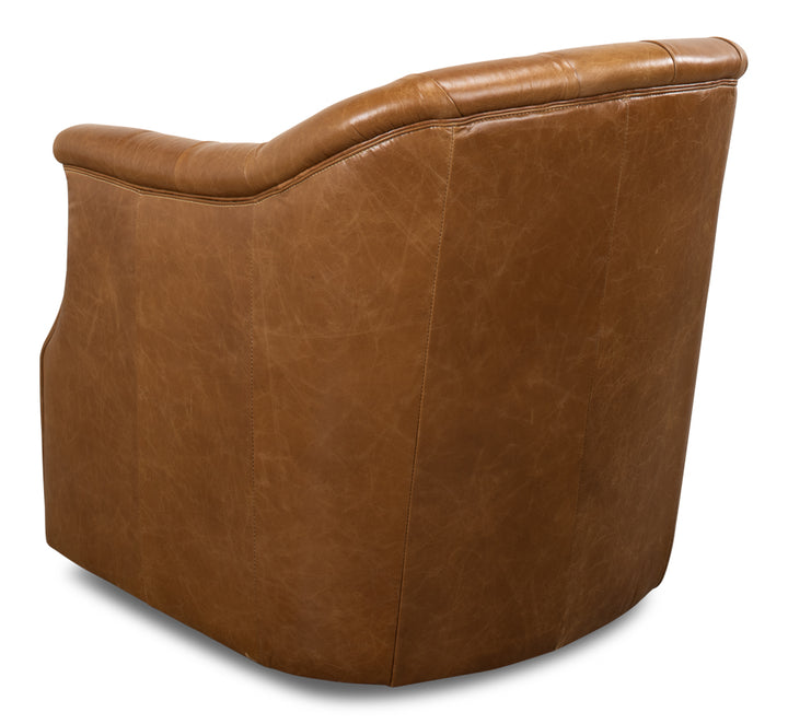 American Home Furniture | Sarreid - Coolidge Leather Swivel Chair - Cuba Brn 