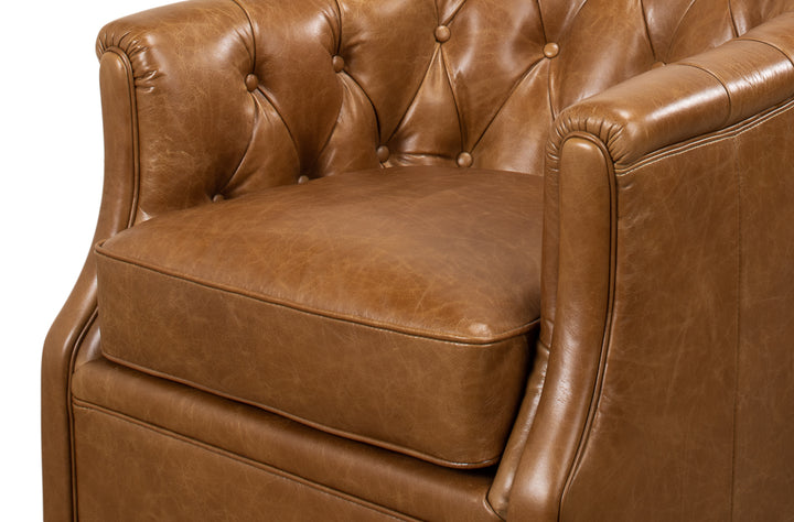 American Home Furniture | Sarreid - Coolidge Leather Swivel Chair - Cuba Brn 