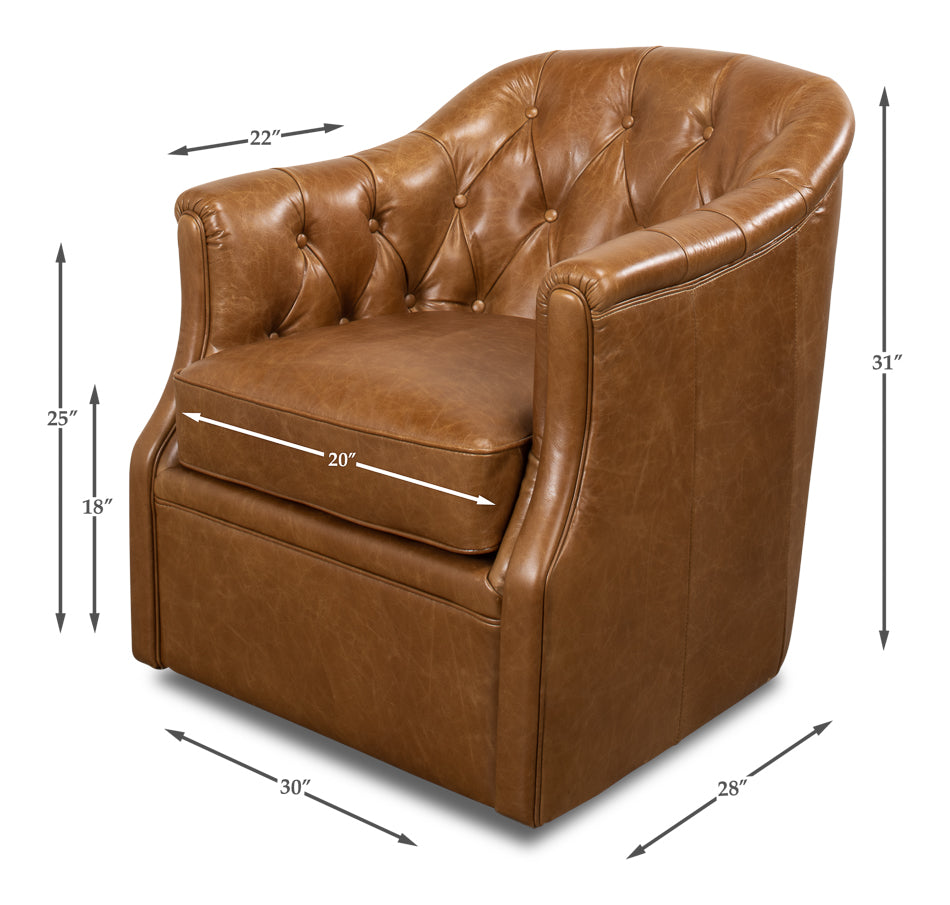 American Home Furniture | Sarreid - Coolidge Leather Swivel Chair - Cuba Brn 