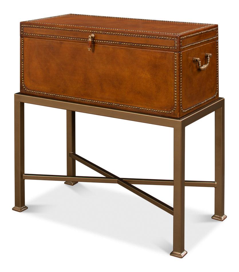 Sarreid Remington Leather Box On Stand CONSOLE TABLES