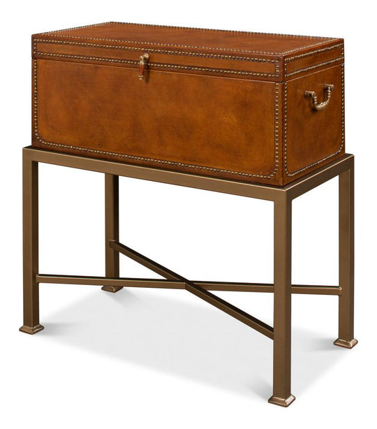Sarreid Remington Leather Box On Stand CONSOLE TABLES