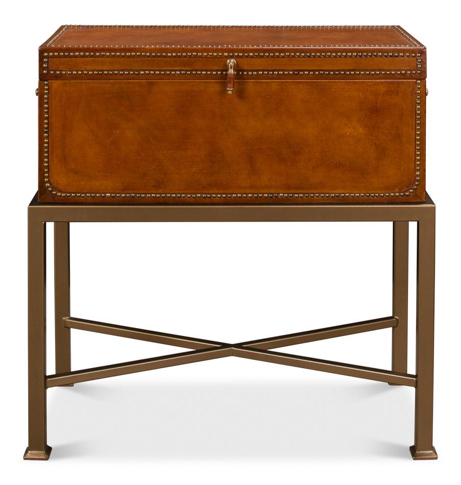 Sarreid Remington Leather Box On Stand CONSOLE TABLES