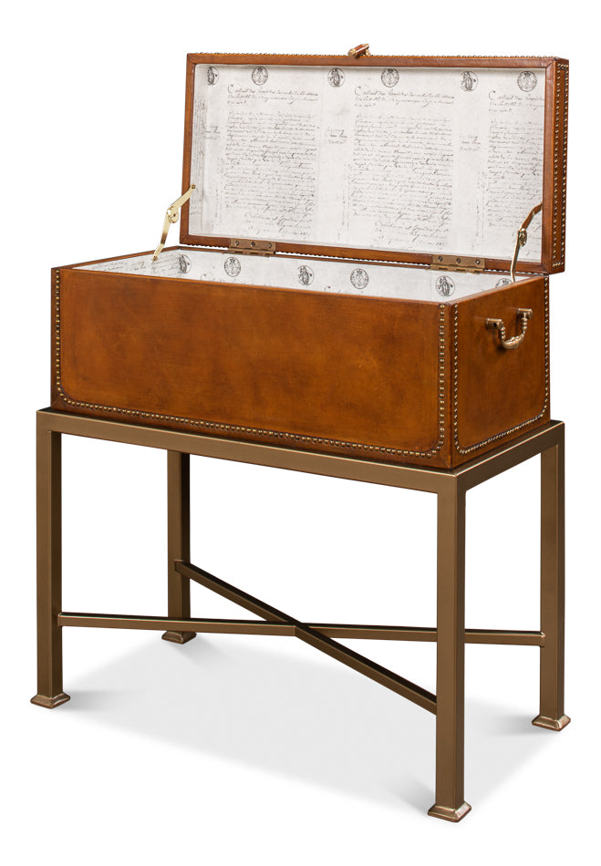 American Home Furniture | Sarreid - Remington Leather Box On Stand