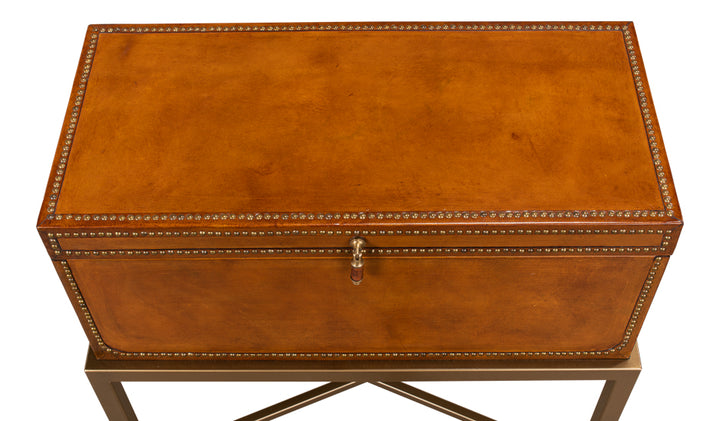 American Home Furniture | Sarreid - Remington Leather Box On Stand