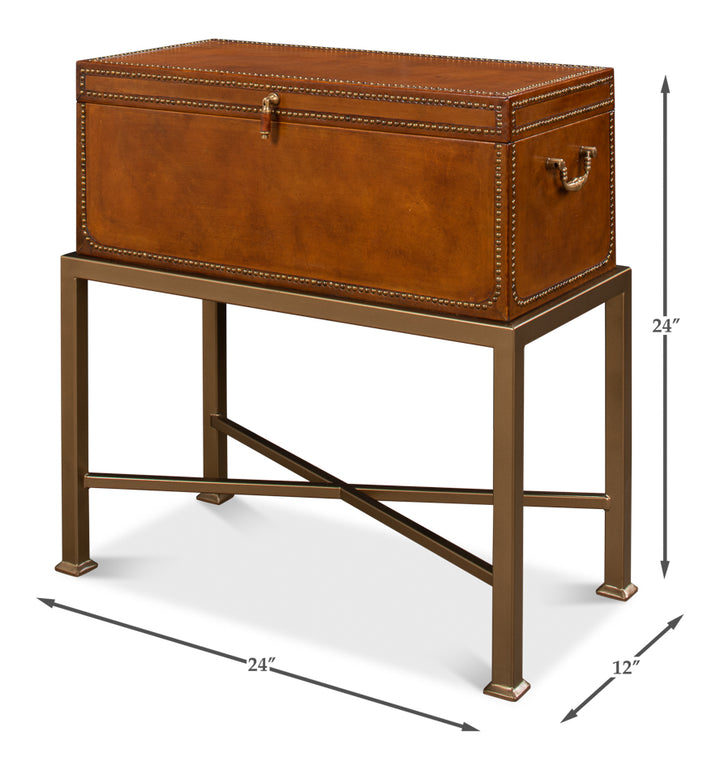 American Home Furniture | Sarreid - Remington Leather Box On Stand