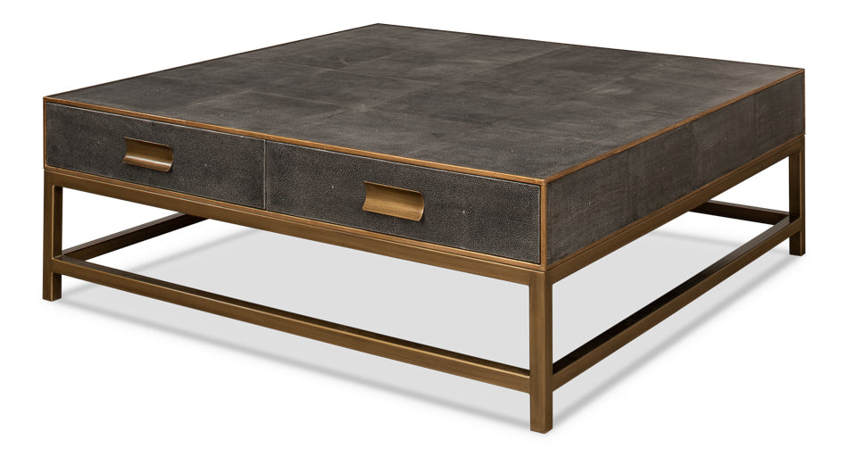 American Home Furniture | Sarreid - Gideon Shagreen Sq.Coffee Table Ant.Grey