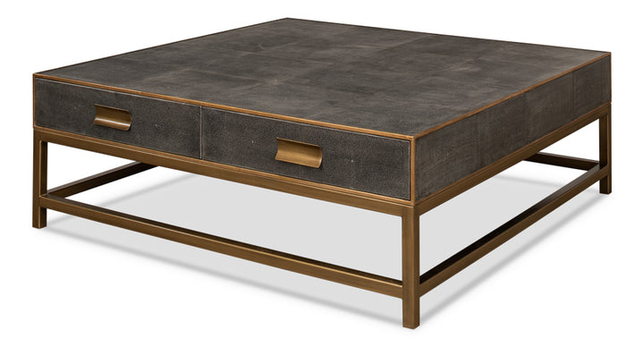 American Home Furniture | Sarreid - Gideon Shagreen Sq.Coffee Table Ant.Grey