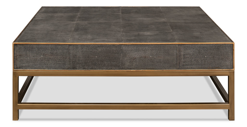 American Home Furniture | Sarreid - Gideon Shagreen Sq.Coffee Table Ant.Grey