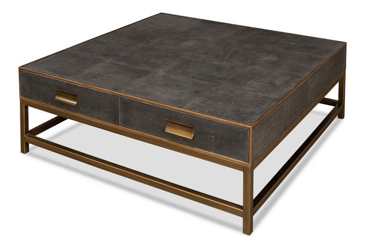 American Home Furniture | Sarreid - Gideon Shagreen Sq.Coffee Table Ant.Grey