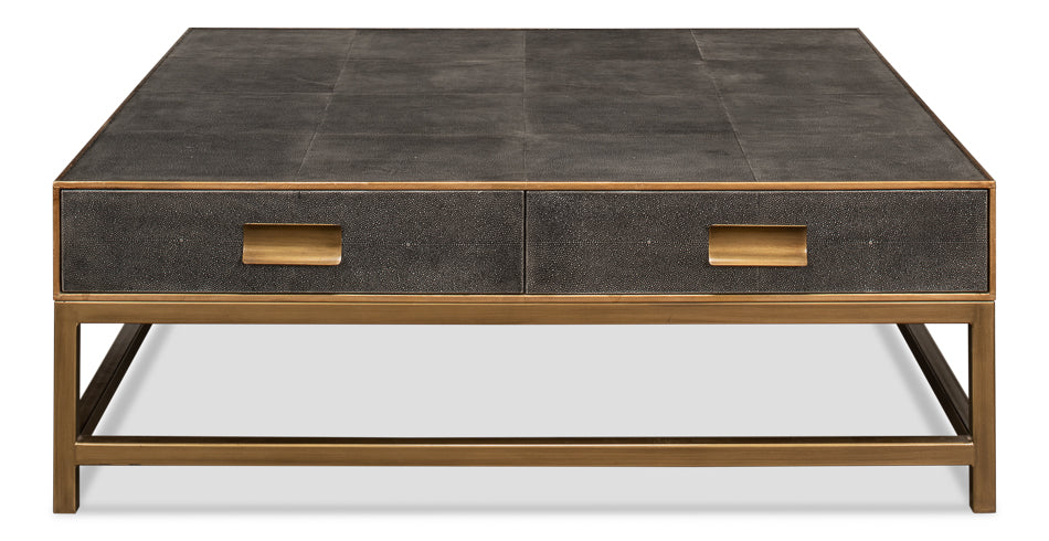 American Home Furniture | Sarreid - Gideon Shagreen Sq.Coffee Table Ant.Grey