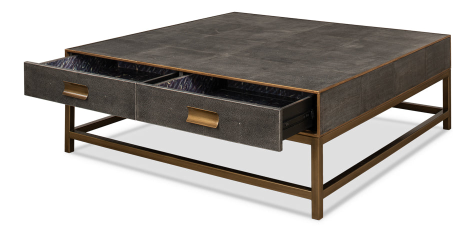 American Home Furniture | Sarreid - Gideon Shagreen Sq.Coffee Table Ant.Grey