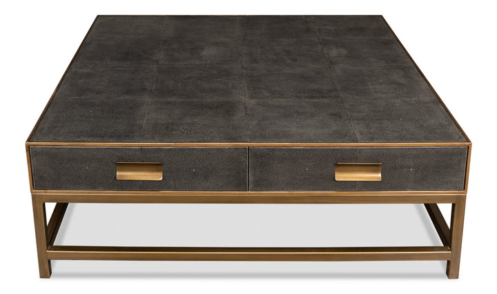 American Home Furniture | Sarreid - Gideon Shagreen Sq.Coffee Table Ant.Grey