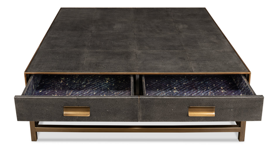 American Home Furniture | Sarreid - Gideon Shagreen Sq.Coffee Table Ant.Grey