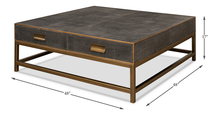 American Home Furniture | Sarreid - Gideon Shagreen Sq.Coffee Table Ant.Grey