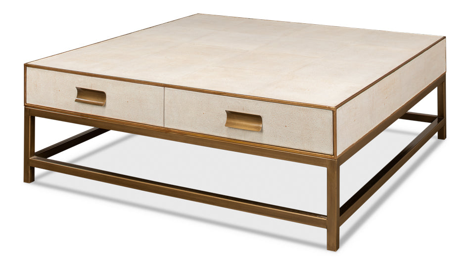 American Home Furniture | Sarreid - Gideon Shagreen Sq.Coffee Table - White