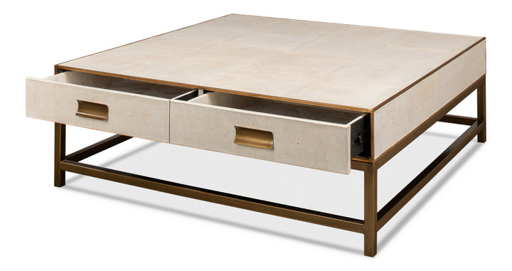 American Home Furniture | Sarreid - Gideon Shagreen Sq.Coffee Table - White