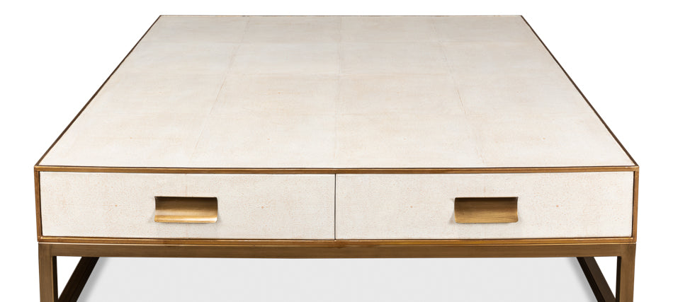 American Home Furniture | Sarreid - Gideon Shagreen Sq.Coffee Table - White