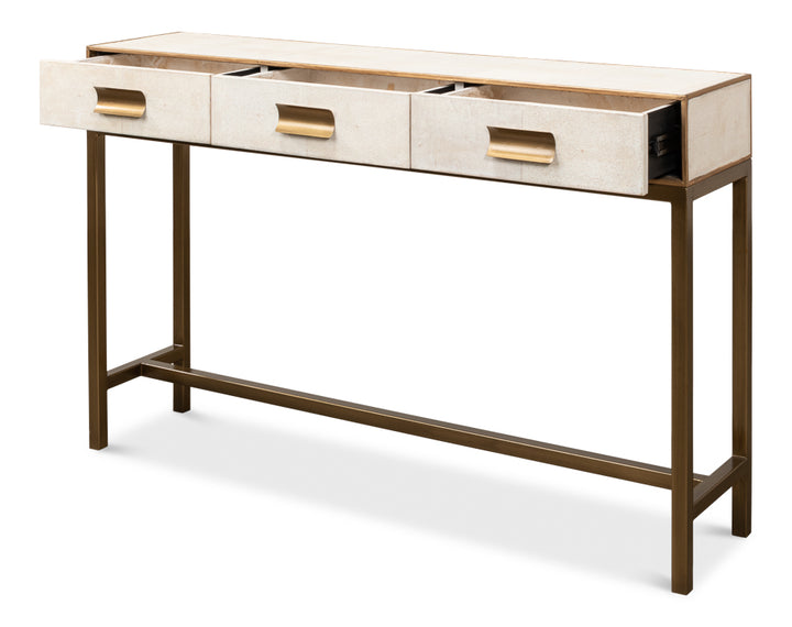 American Home Furniture | Sarreid - Gideon Shagreen Console - Osprey White