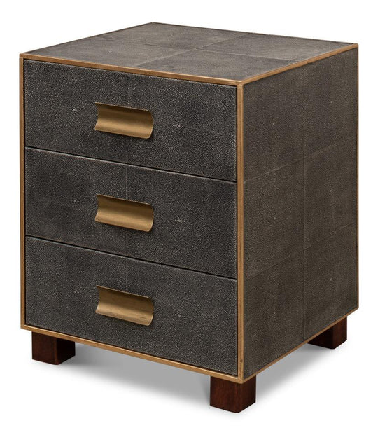 Sarreid Gideon Shagreen 3 Drawer Side Table - Gry ACCENT TABLES