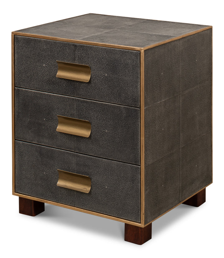 American Home Furniture | Sarreid - Gideon Shagreen 3 Drawer Side Table - Gry