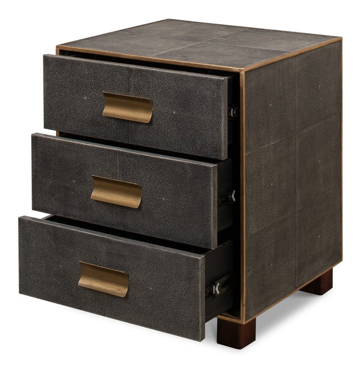 American Home Furniture | Sarreid - Gideon Shagreen 3 Drawer Side Table - Gry