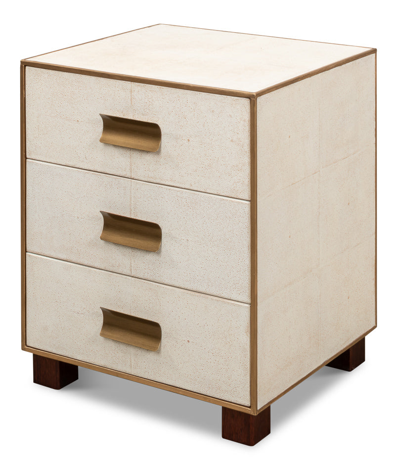 American Home Furniture | Sarreid - Shagreen 3 Drawer Side Table Osprey Wht 