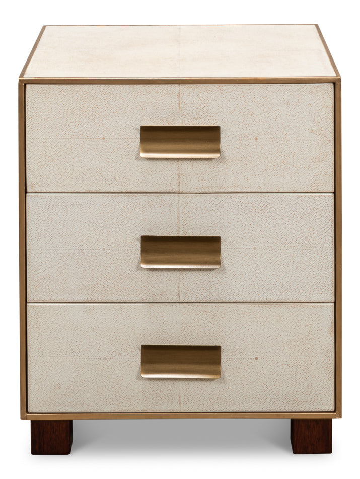 American Home Furniture | Sarreid - Shagreen 3 Drawer Side Table Osprey Wht 