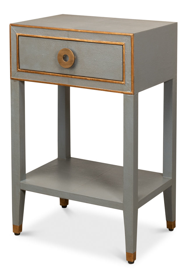 American Home Furniture | Sarreid - Gabriella Shagreen Nightstand Storm Grey