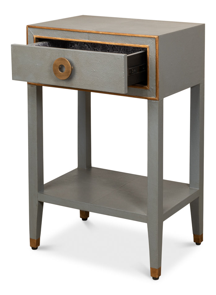 American Home Furniture | Sarreid - Gabriella Shagreen Nightstand Storm Grey