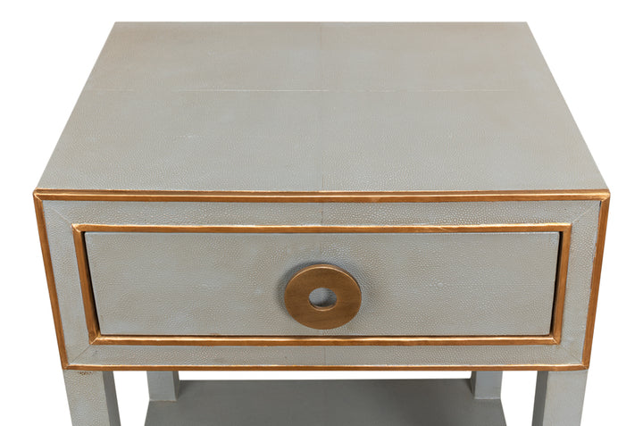 American Home Furniture | Sarreid - Gabriella Shagreen Nightstand Storm Grey