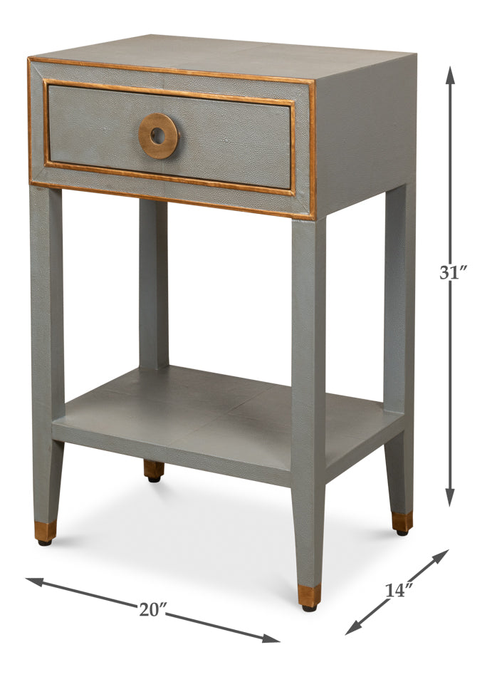 American Home Furniture | Sarreid - Gabriella Shagreen Nightstand Storm Grey