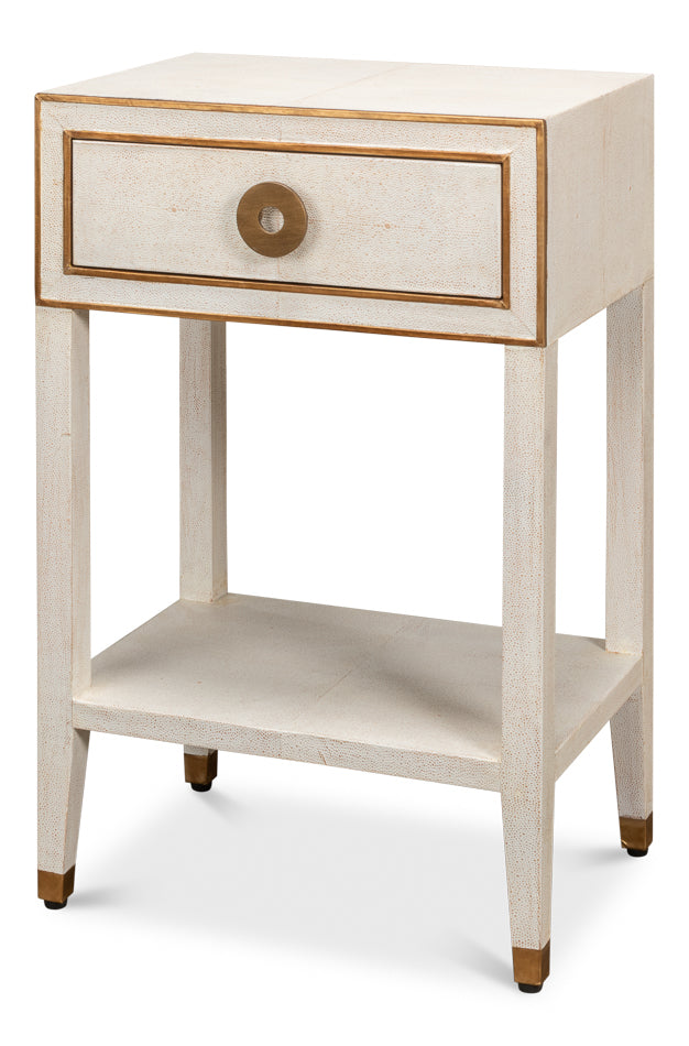 American Home Furniture | Sarreid - Gabriella Shagreen Nightstand Osprey Wht