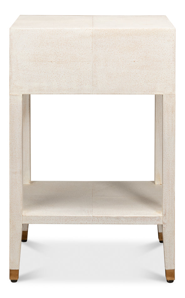 American Home Furniture | Sarreid - Gabriella Shagreen Nightstand Osprey Wht