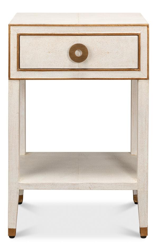 Sarreid Gabriella Shagreen Nightstand Osprey Wht NIGHTSTANDS
