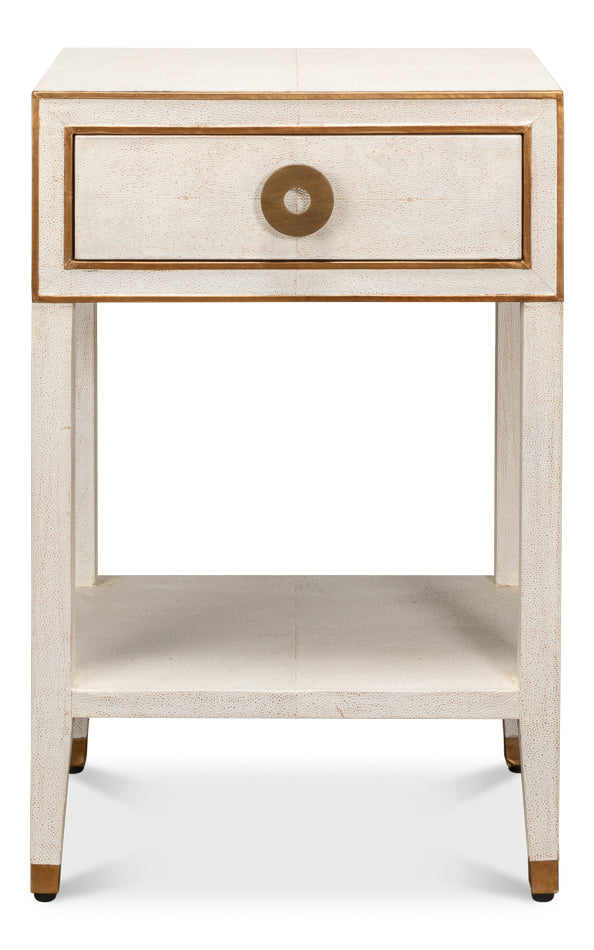 American Home Furniture | Sarreid - Gabriella Shagreen Nightstand Osprey Wht