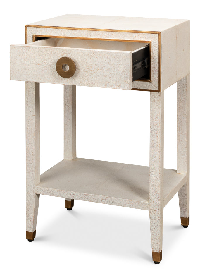 American Home Furniture | Sarreid - Gabriella Shagreen Nightstand Osprey Wht