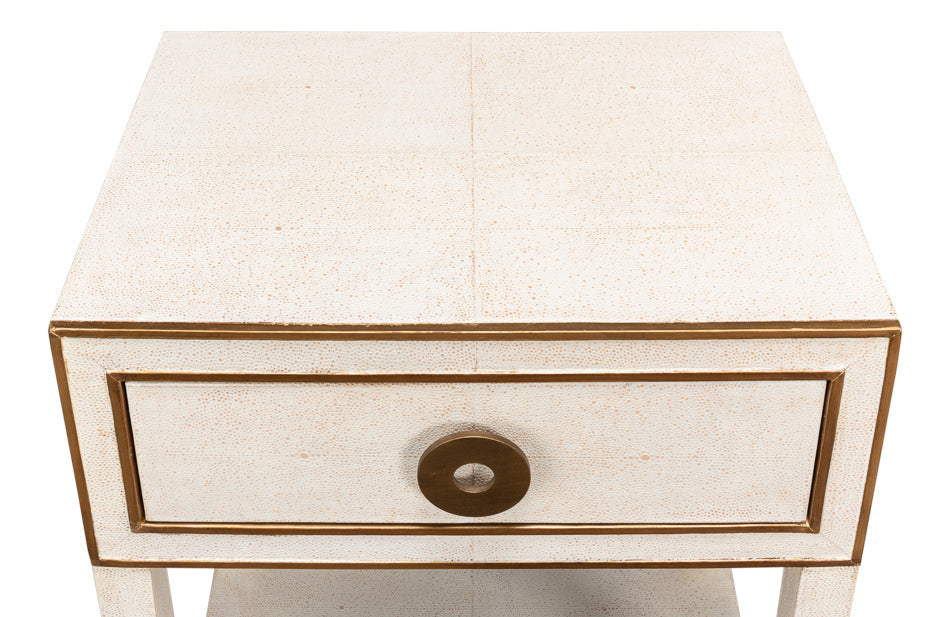 American Home Furniture | Sarreid - Gabriella Shagreen Nightstand Osprey Wht