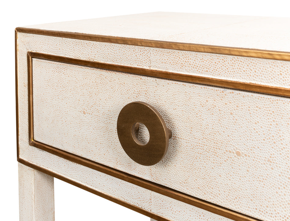 American Home Furniture | Sarreid - Gabriella Shagreen Nightstand Osprey Wht