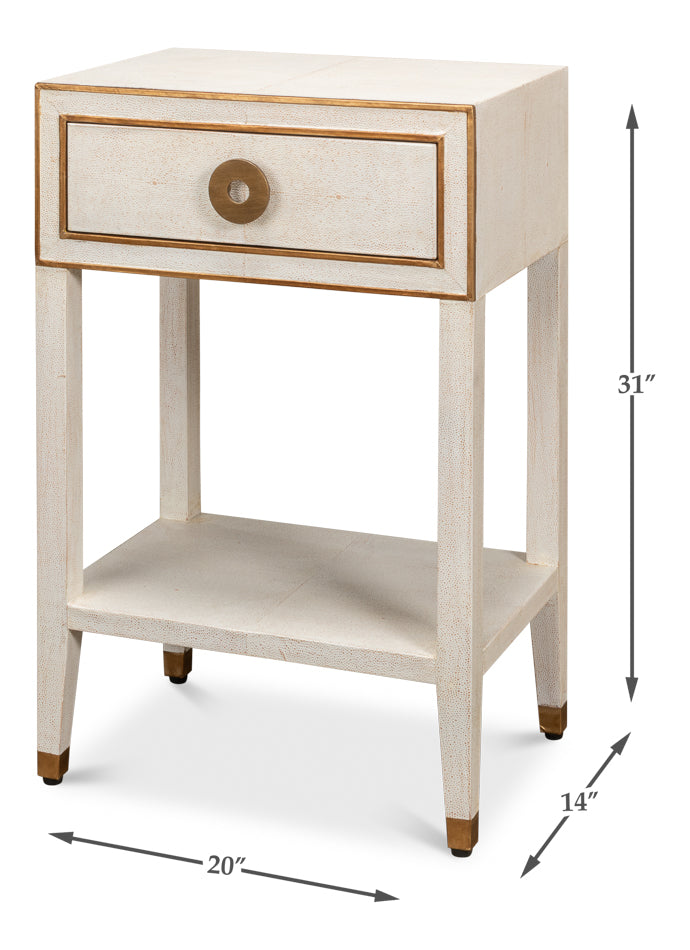 American Home Furniture | Sarreid - Gabriella Shagreen Nightstand Osprey Wht