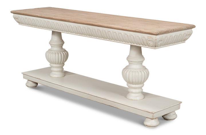 American Home Furniture | Sarreid - Hugo Console - Ant.White W/Natural Top