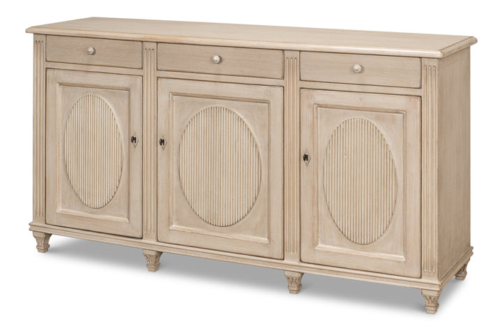 American Home Furniture | Sarreid - Ribbon Three Door Sideboard - Stone Grey 