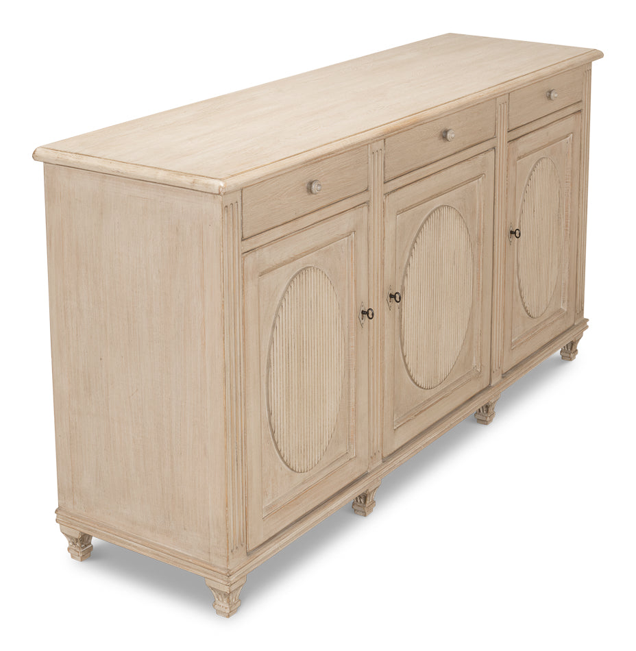 American Home Furniture | Sarreid - Ribbon Three Door Sideboard - Stone Grey 