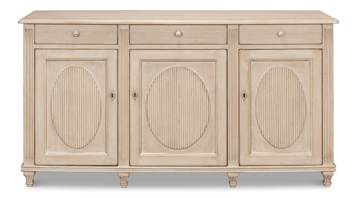 American Home Furniture | Sarreid - Ribbon Three Door Sideboard - Stone Grey 