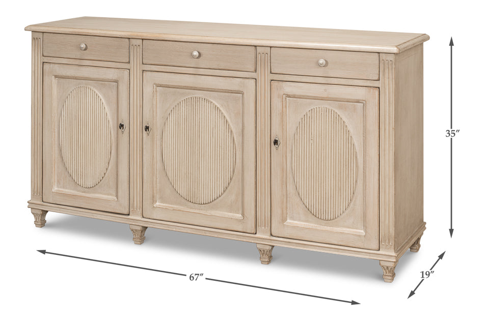 American Home Furniture | Sarreid - Ribbon Three Door Sideboard - Stone Grey 