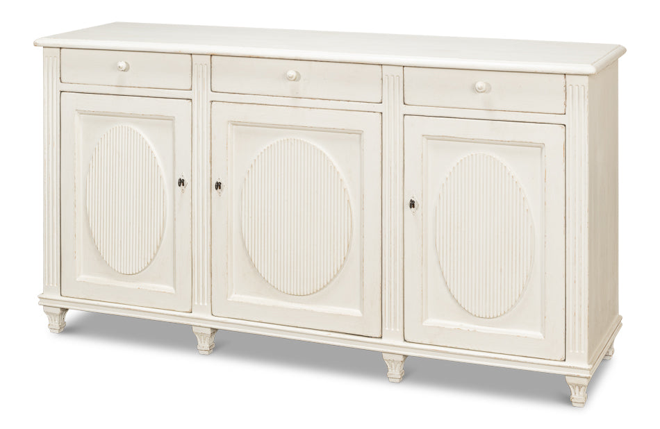 American Home Furniture | Sarreid - Ribbon Three Door Sideboard - Ant.White