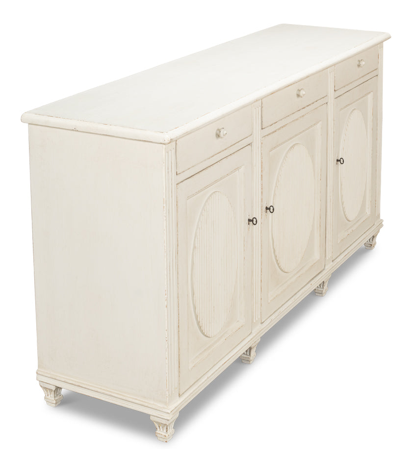 American Home Furniture | Sarreid - Ribbon Three Door Sideboard - Ant.White