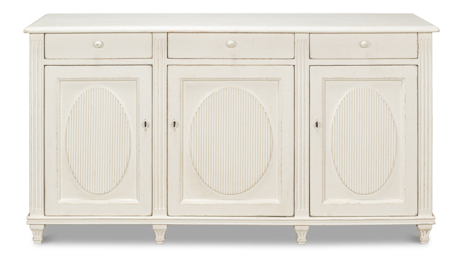 American Home Furniture | Sarreid - Ribbon Three Door Sideboard - Ant.White